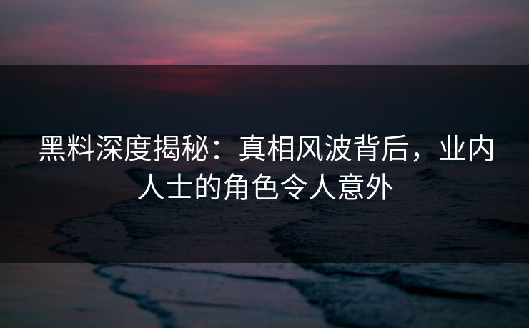 黑料深度揭秘：真相风波背后，业内人士的角色令人意外  第1张